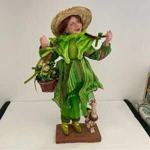 Irish Leprechaun Woman Figure Figurine Poodle 15” Vintage St Patrick’s Decor